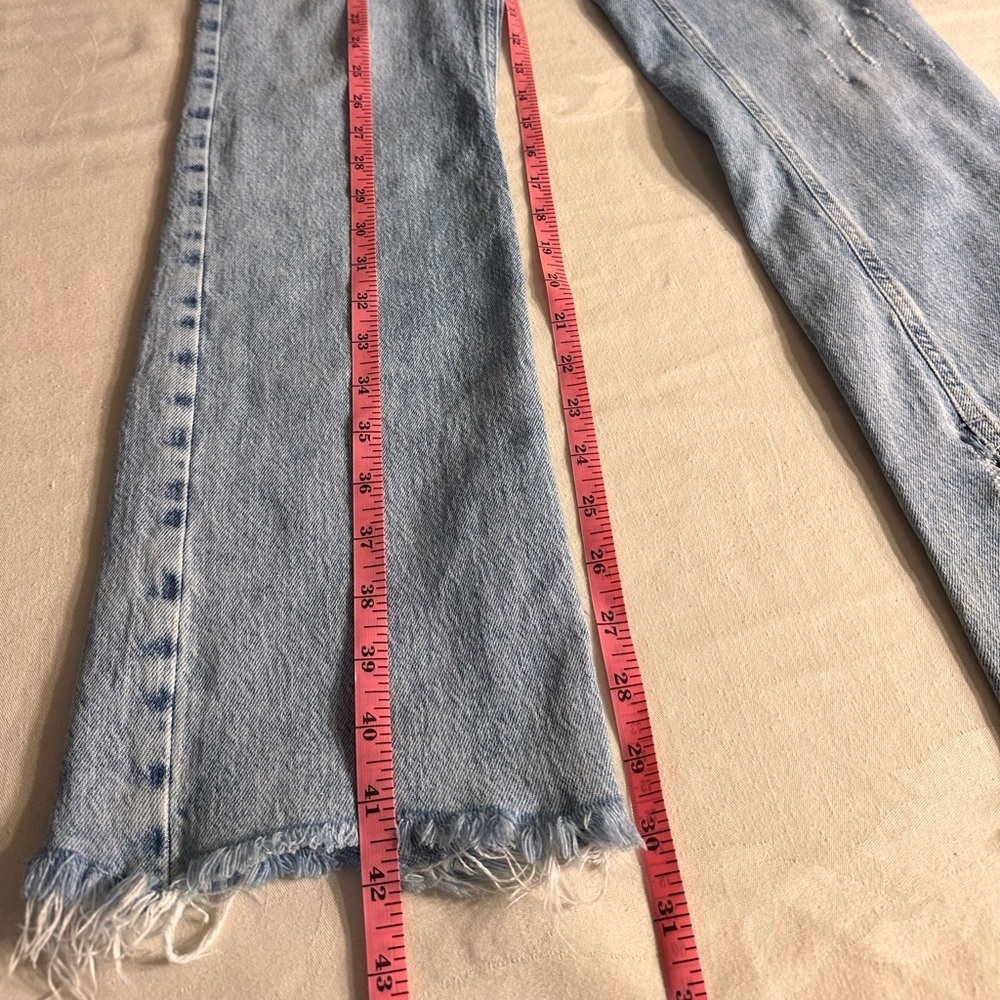 Zara Distressed Denim Split Flare Jeans US Sz 6 Grunge Preppy Eclectic Grandpa - Picture 9 of 13